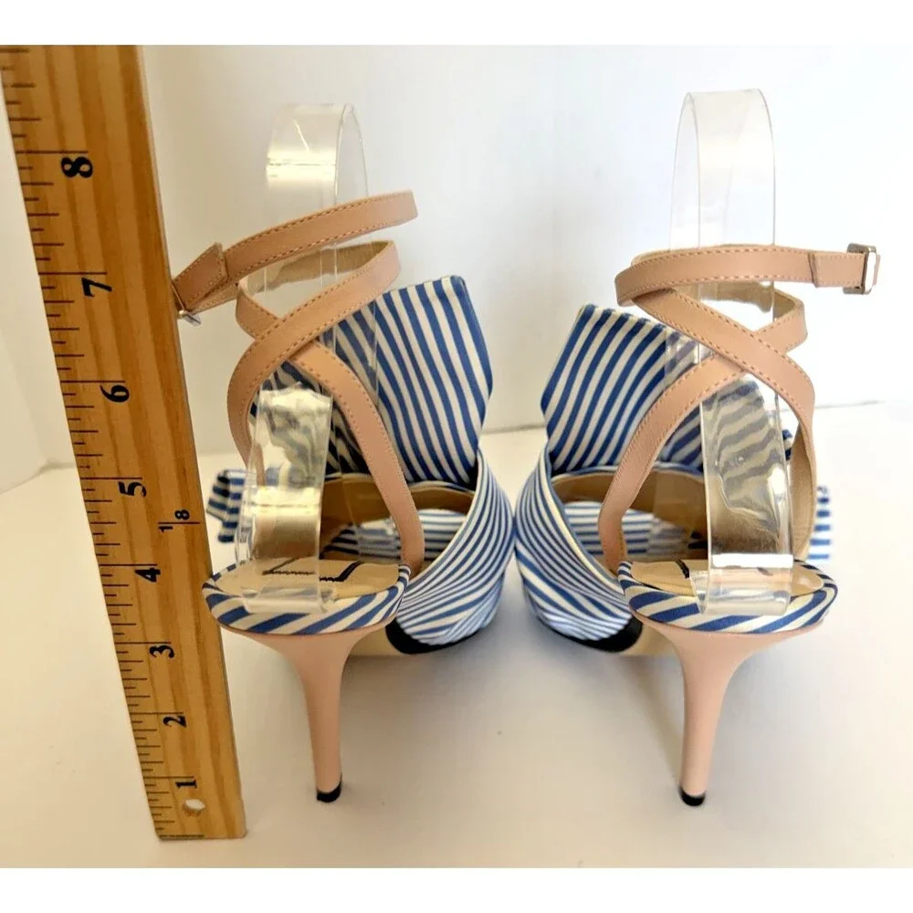 N°21 Tricolor Striped Silk & Leather Knotted Ankle Strap Heels Sandals Sz 38/7.5